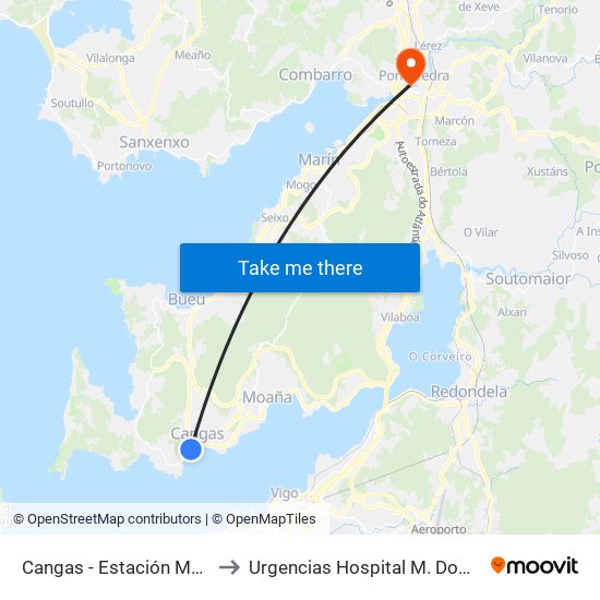Cangas - Estación Marítima to Urgencias Hospital M. Dominguez map