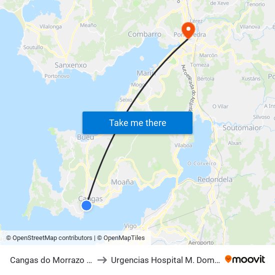 Cangas do Morrazo (E.A.) to Urgencias Hospital M. Dominguez map