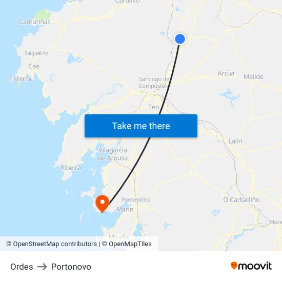 Ordes to Portonovo map