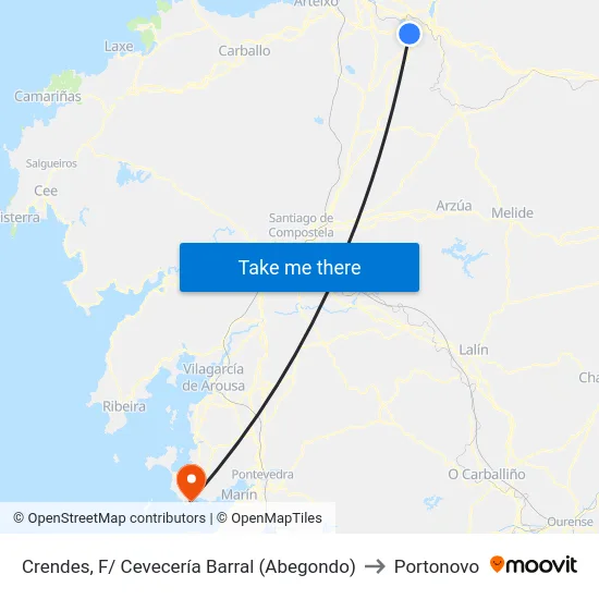 Crendes, F/ Cevecería Barral (Abegondo) to Portonovo map