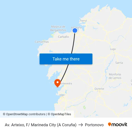 Av. Arteixo, F/ Marineda City (A Coruña) to Portonovo map