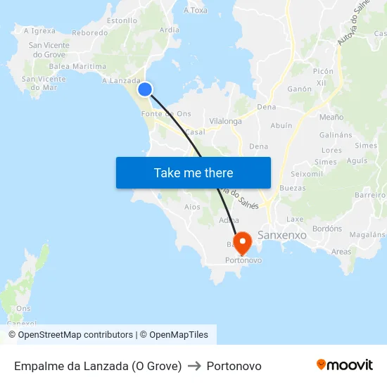 Empalme da Lanzada (O Grove) to Portonovo map