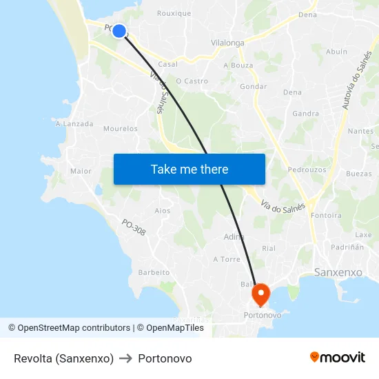 Revolta (Sanxenxo) to Portonovo map