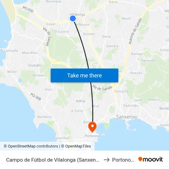Campo de Fútbol de Vilalonga (Sanxenxo) to Portonovo map