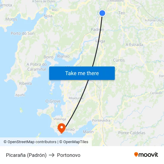 Picaraña (Padrón) to Portonovo map