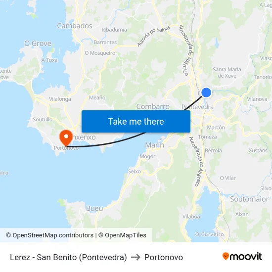 Lerez - San Benito (Pontevedra) to Portonovo map