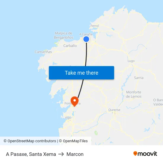 A Pasaxe, Santa Xema to Marcon map