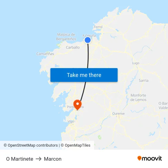 O Martinete to Marcon map