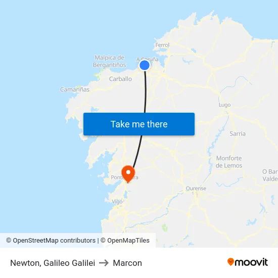 Newton, Galileo Galilei to Marcon map