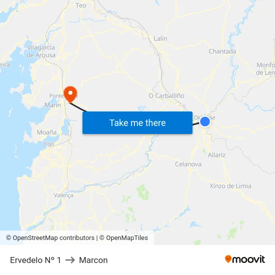 Ervedelo Nº 1 to Marcon map
