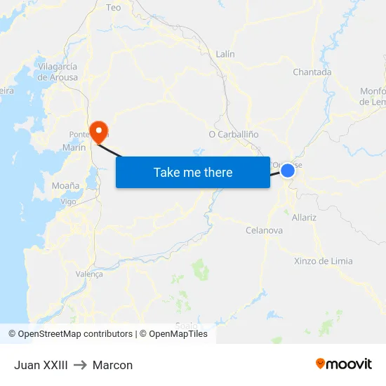 Juan XXIII to Marcon map