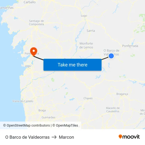 O Barco de Valdeorras to Marcon map