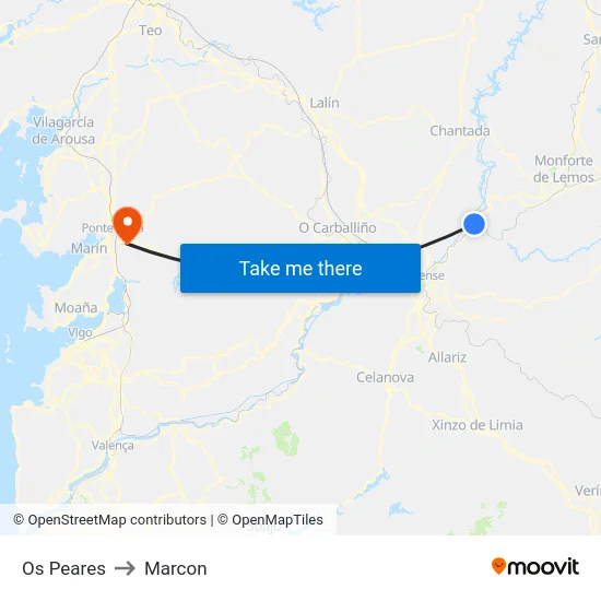 Os Peares to Marcon map