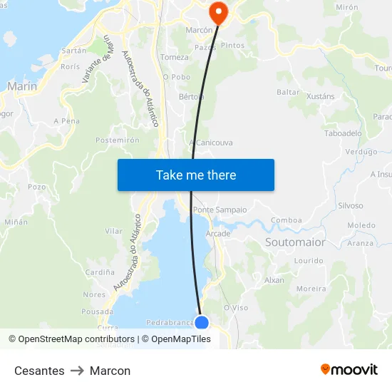 Cesantes to Marcon map