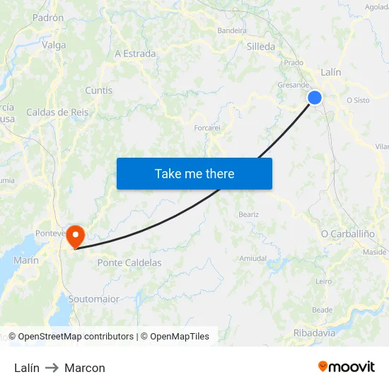 Lalín to Marcon map