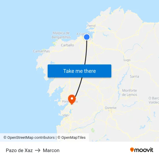 Pazo de Xaz to Marcon map