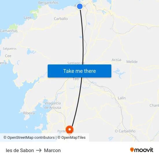 Ies de Sabon to Marcon map