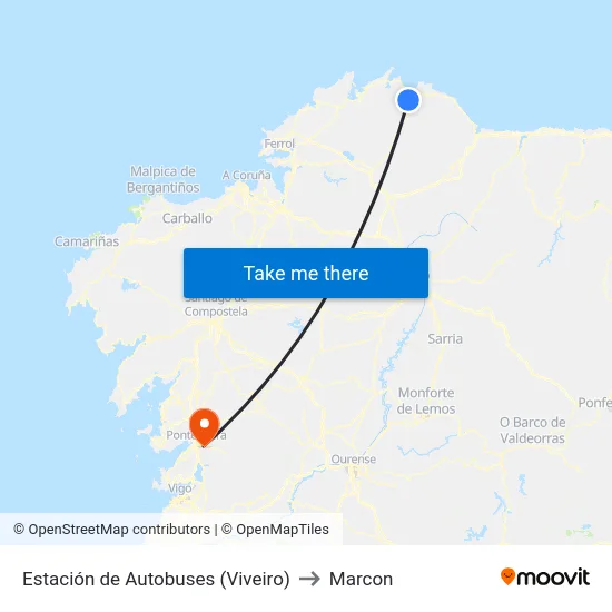 Estación de Autobuses (Viveiro) to Marcon map