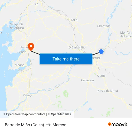 Barra de Miño (Coles) to Marcon map