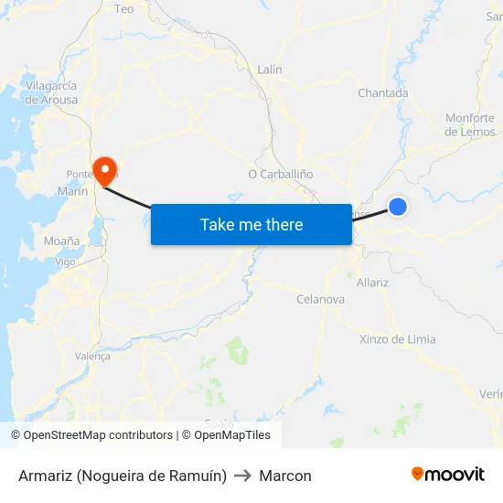 Armariz (Nogueira de Ramuín) to Marcon map