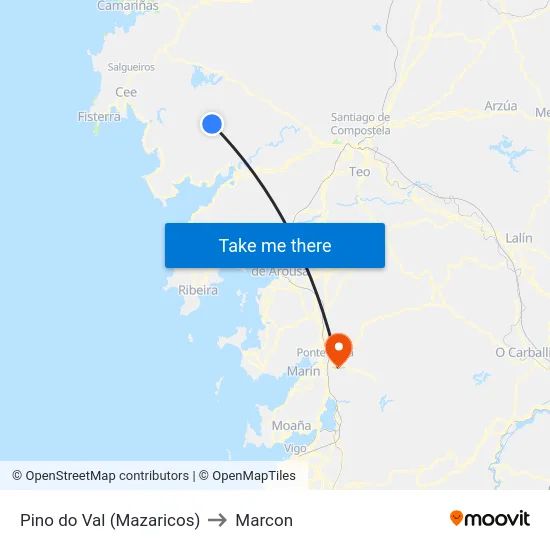 Pino do Val (Mazaricos) to Marcon map