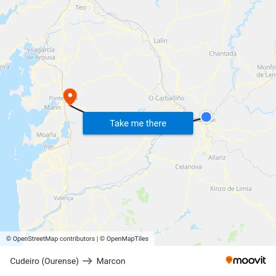 Cudeiro (Ourense) to Marcon map