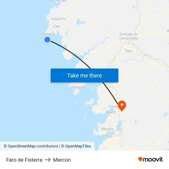 Faro de Fisterra to Marcon map