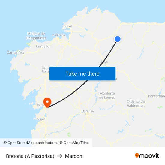 Bretoña (A Pastoriza) to Marcon map