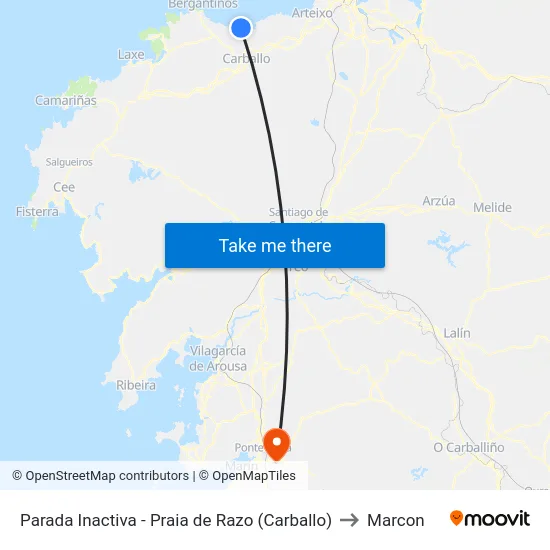Parada Inactiva - Praia de Razo (Carballo) to Marcon map