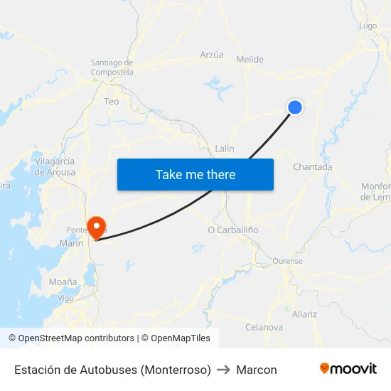 Estación de Autobuses (Monterroso) to Marcon map