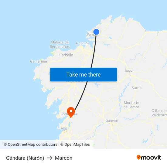 Gándara (Narón) to Marcon map