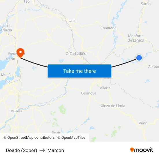 Doade (Sober) to Marcon map