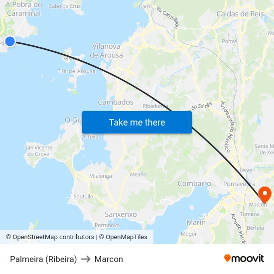 Palmeira (Ribeira) to Marcon map