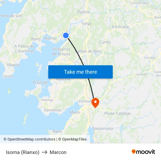 Isorna (Rianxo) to Marcon map