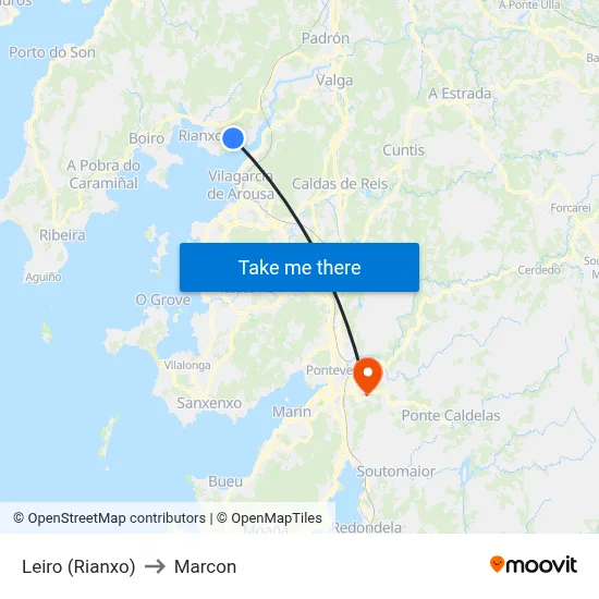 Leiro (Rianxo) to Marcon map