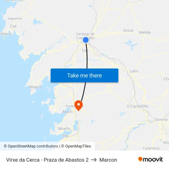 Virxe da Cerca - Praza de Abastos 2 to Marcon map