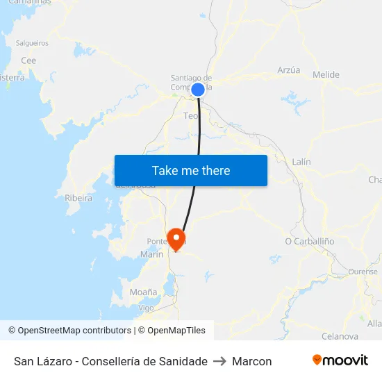 San Lázaro - Consellería de Sanidade to Marcon map