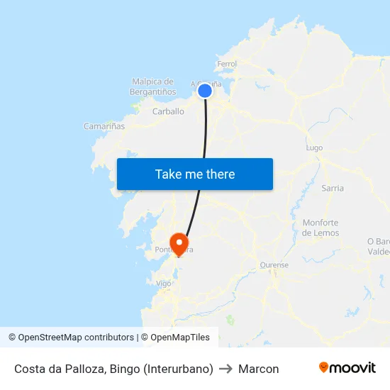 Costa da Palloza, Bingo (Interurbano) to Marcon map