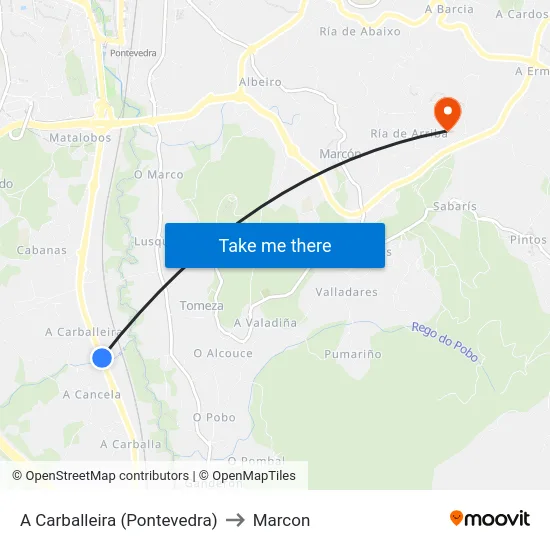 A Carballeira (Pontevedra) to Marcon map