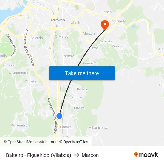 Balteiro - Figueirido (Vilaboa) to Marcon map