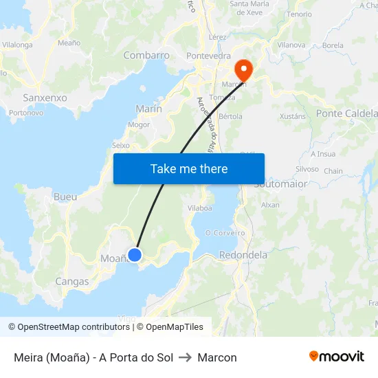 Meira (Moaña) - A Porta do Sol to Marcon map