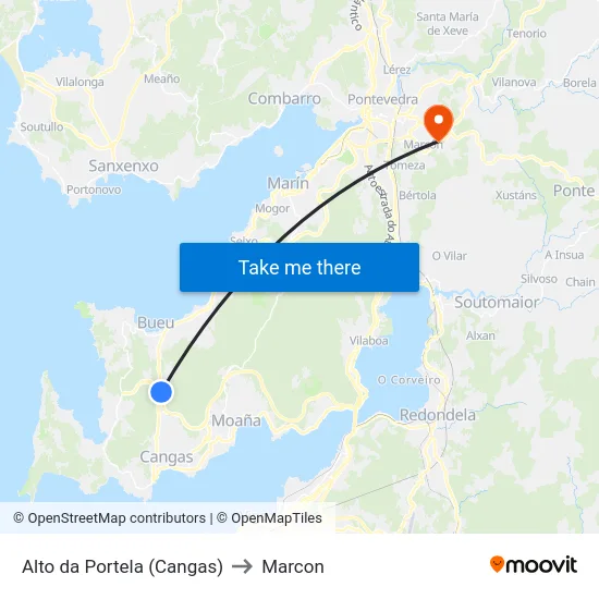 Alto da Portela (Cangas) to Marcon map