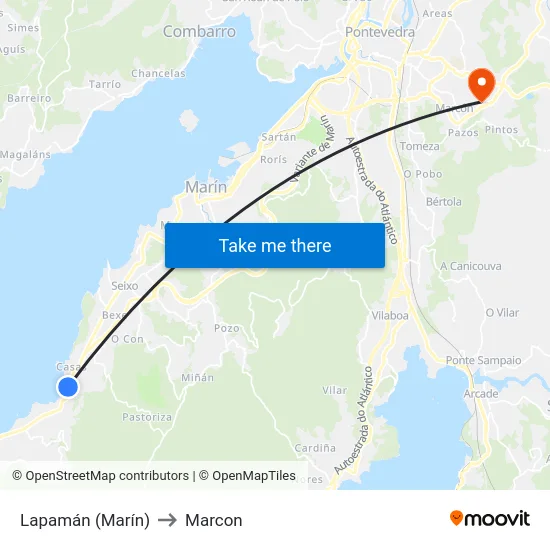 Lapamán (Marín) to Marcon map