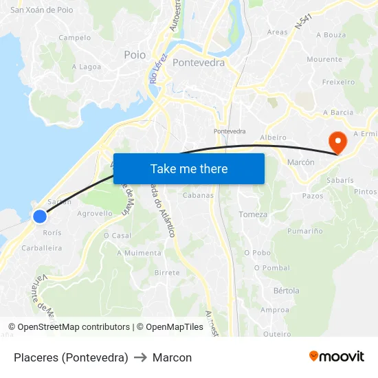 Placeres (Pontevedra) to Marcon map