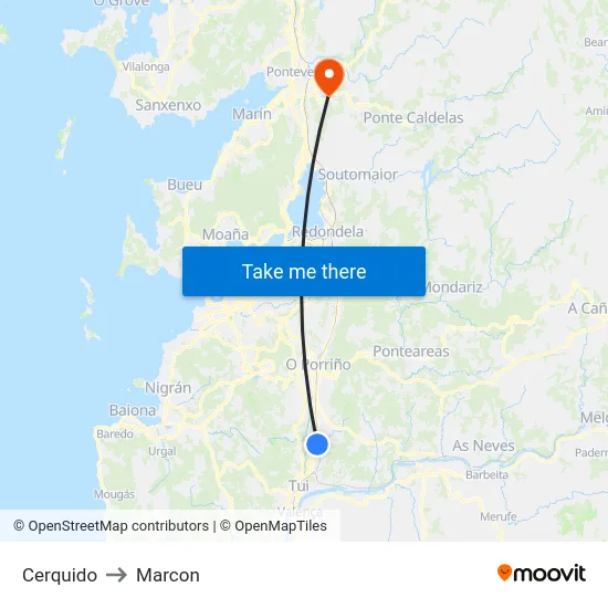 Cerquido to Marcon map