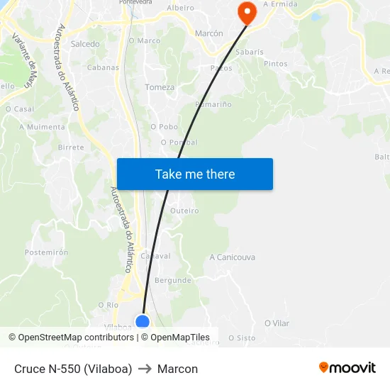 Cruce N-550 (Vilaboa) to Marcon map