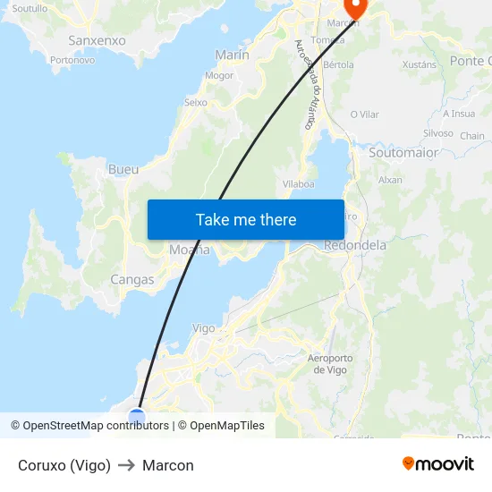 Coruxo (Vigo) to Marcon map
