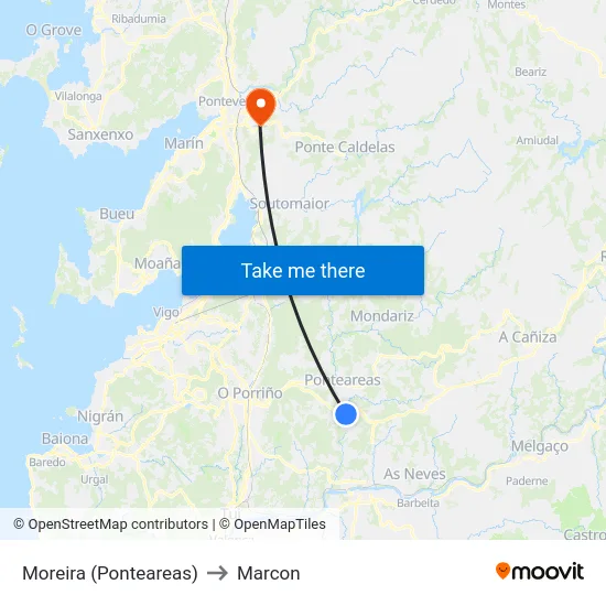 Moreira (Ponteareas) to Marcon map