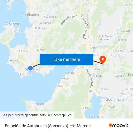 Estación de Autobuses (Sanxenxo) to Marcon map