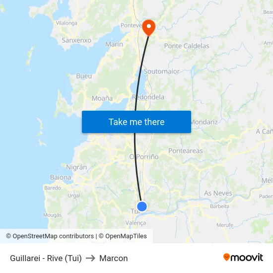 Guillarei - Rive (Tui) to Marcon map